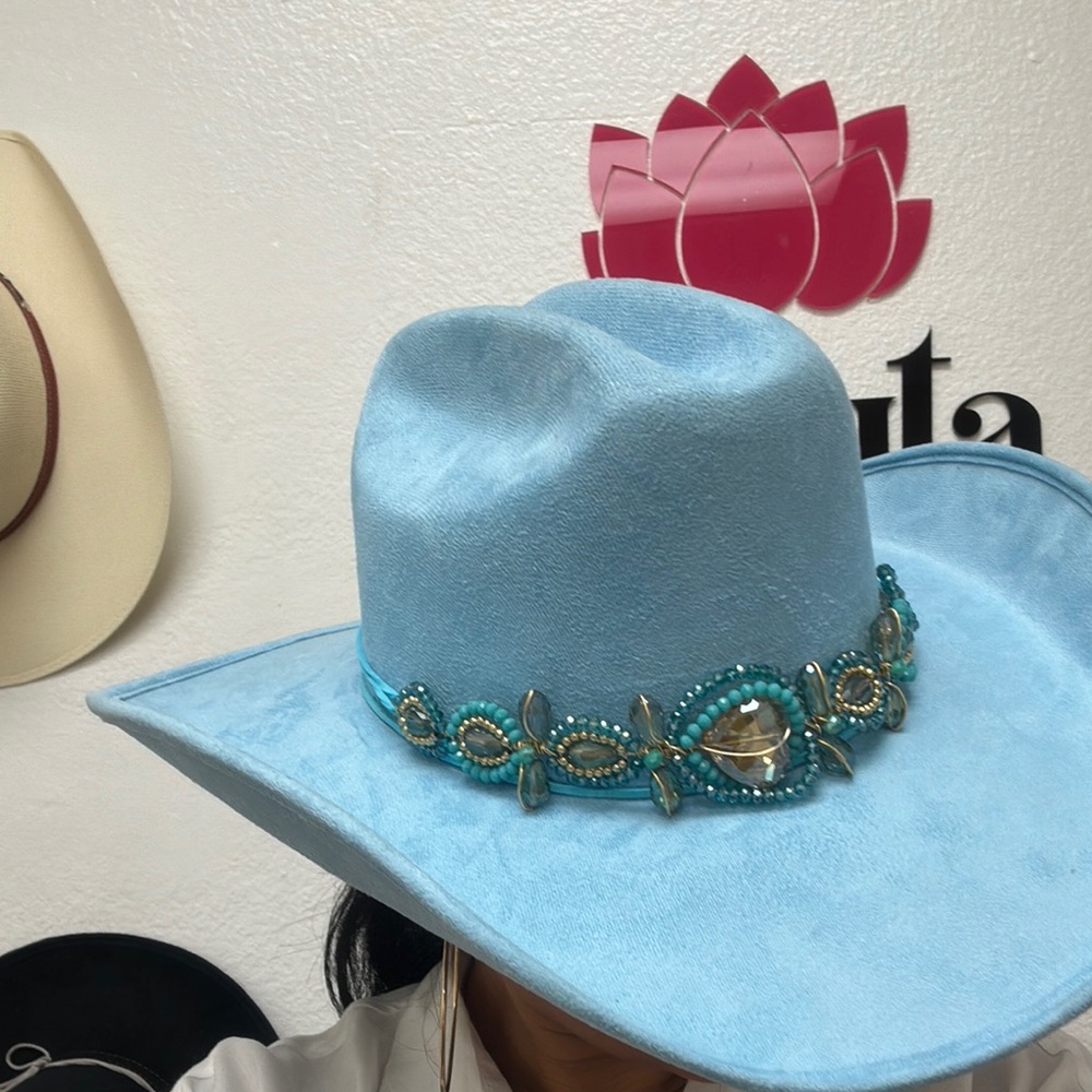 Blue Western Hat with Turquoise Embellishments - Picture 8 of 8